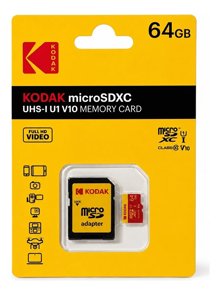 Kodak 64GB microSDXC UHS-I U1 V10 Hafıza Kartı (Kırmızı)