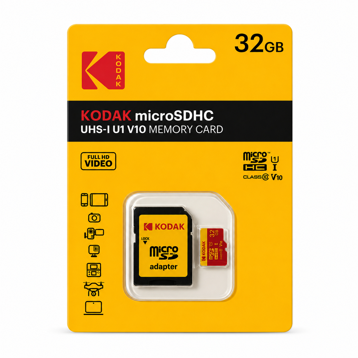 Kodak 32GB microSD Kart (microSDHC UHS-I U1 V10) (Kırmızı)