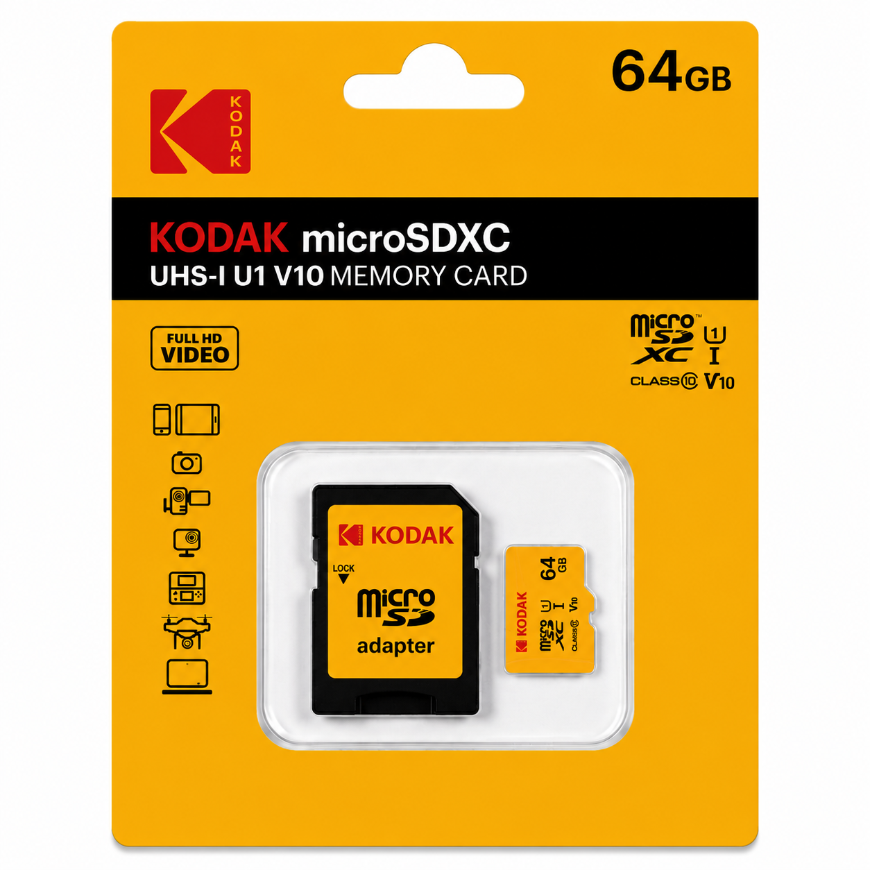 Kodak 64GB microSD Kart (microSDXC UHS-I U1 V10) (Sarı)